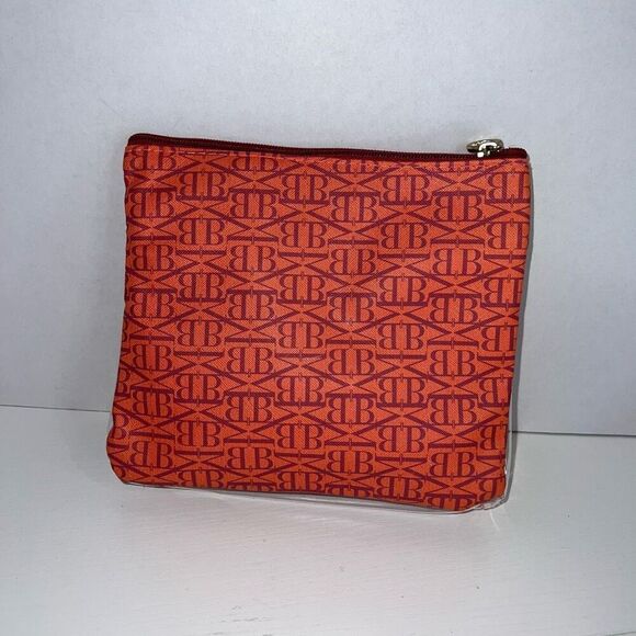 Badgley Mischka Orange Makeup Cosmetic Bag Kit Purse Tote Gold Tone Hardware - Picture 4 of 7